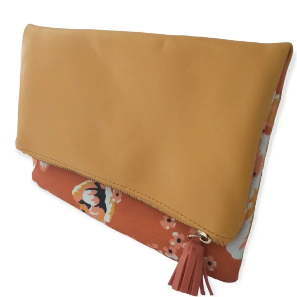 Rachel Pally Zahara Clutch Envelope Folding Floral Orange Blossoms Vegan Leather